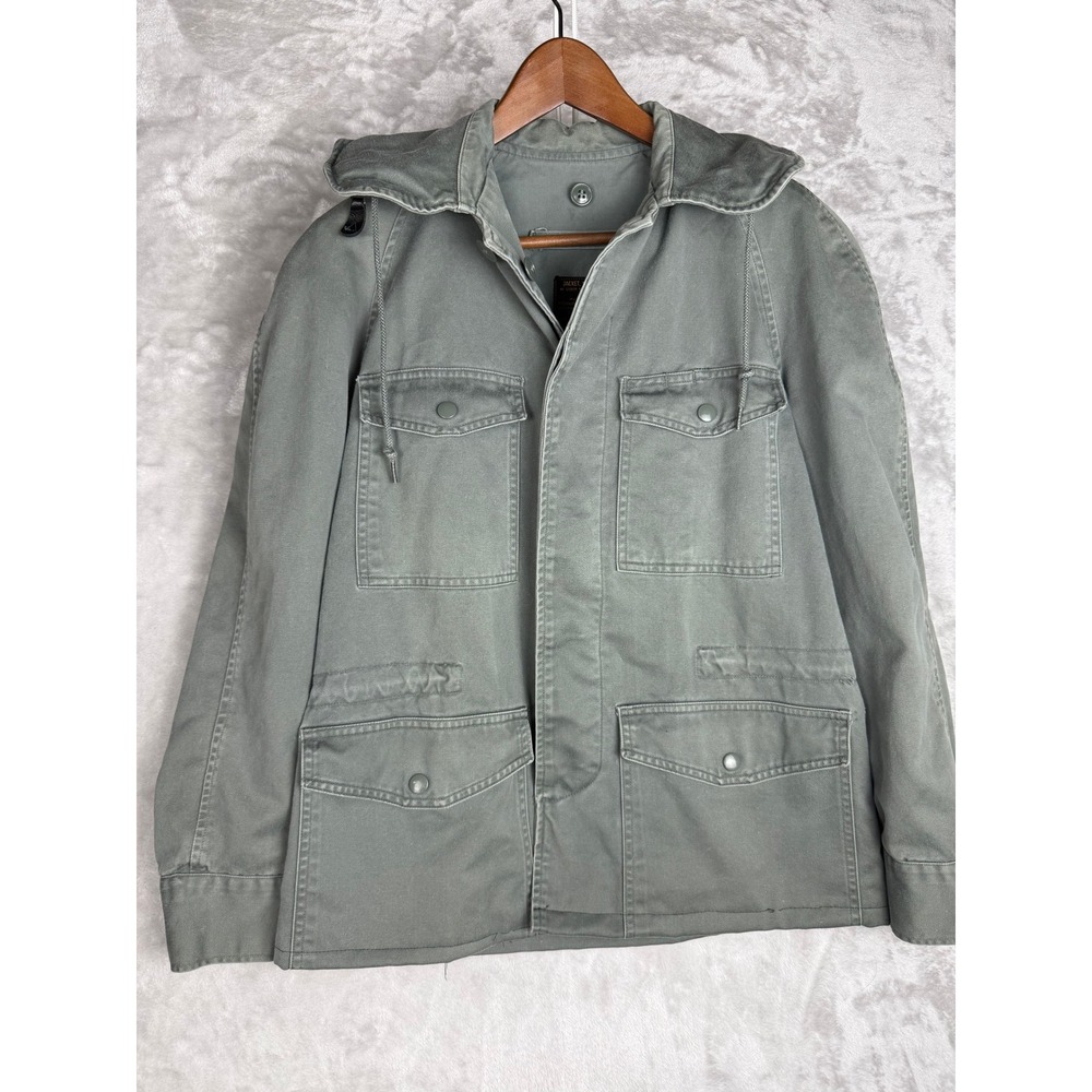 Vintage Mens Field‎ Jacket M65 Style Military Green Hooded Utility Cargo Pockets